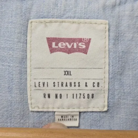 Levis Western Pearl Snap Denim Shirt Mens XXL Blue Cotton Long Sleeve Cowboy - Picture 8 of 12